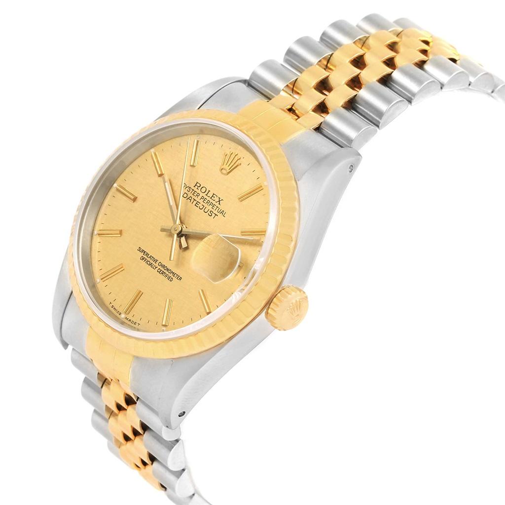 Rolex Datejust 36 Steel Yellow Gold Linen Dial Men's Watch 16233 For Sale 5