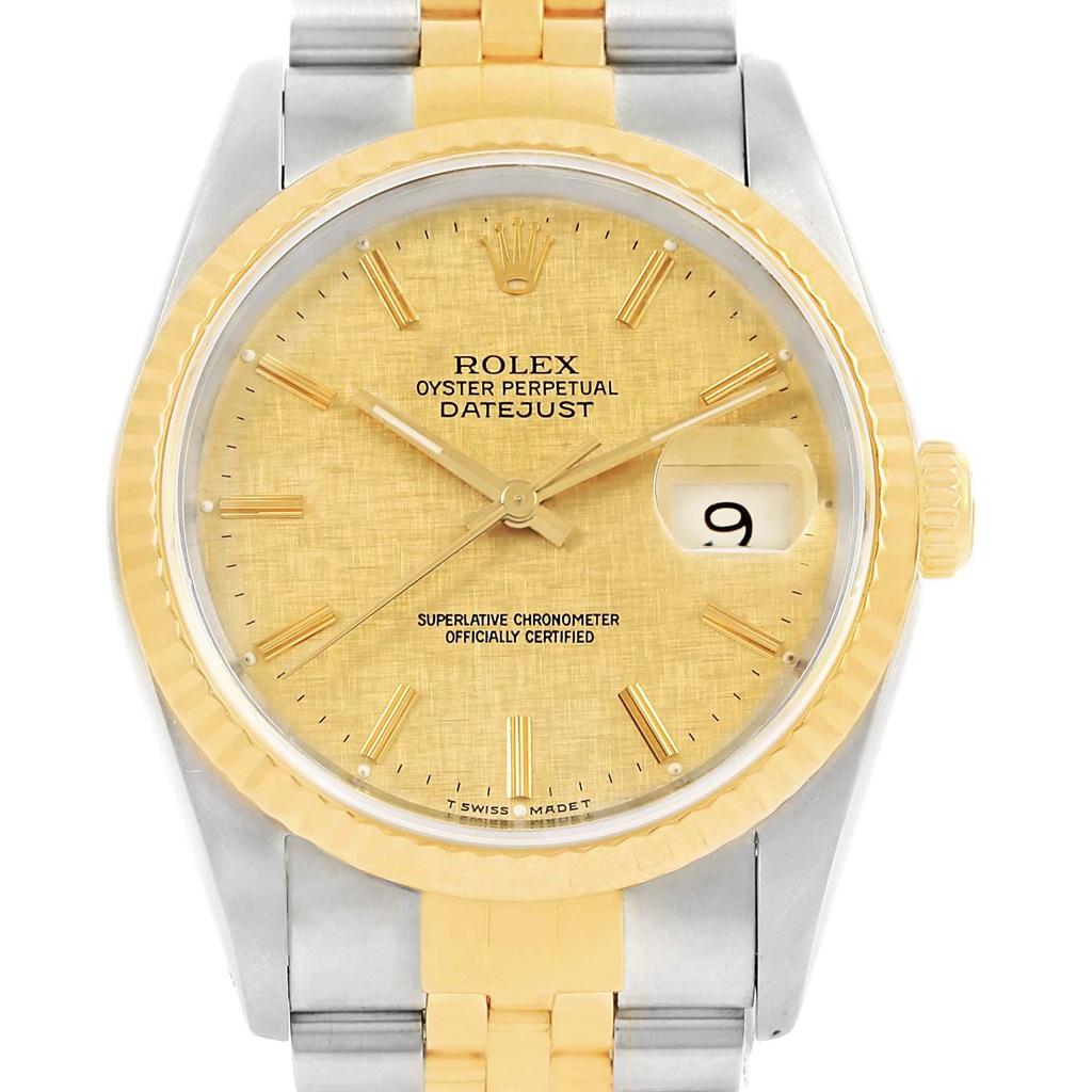 Rolex Datejust 36 Steel Yellow Gold Linen Dial Men's Watch 16233 For Sale 6