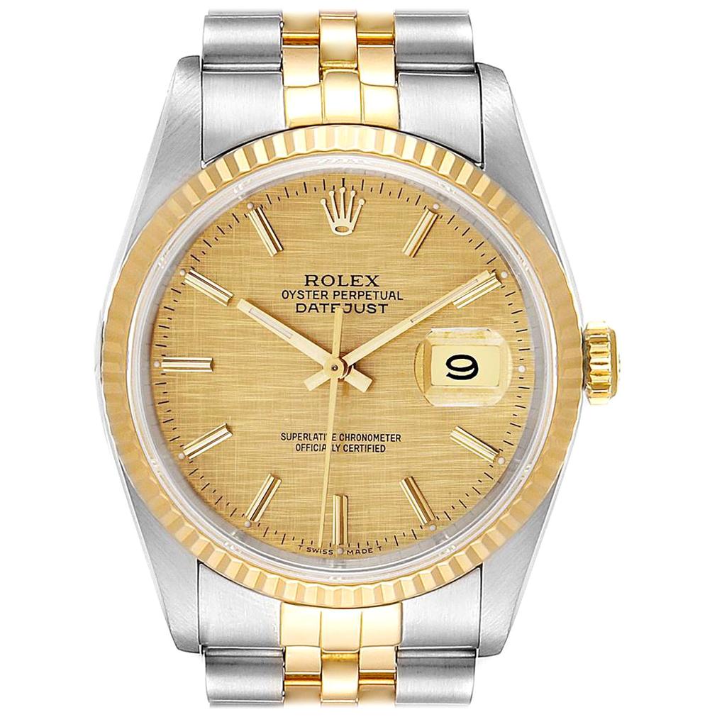 Rolex Datejust 36 Steel Yellow Gold Linen Dial Men's Watch 16233