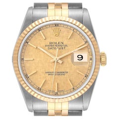 Rolex Datejust Steel Yellow Gold Linen Dial Mens Watch 16233