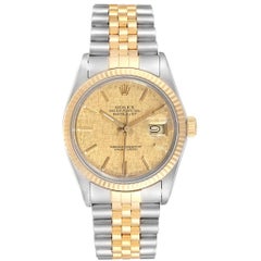 Rolex Datejust 36 Steel Yellow Gold Linen Dial Vintage Men's Watch 16013