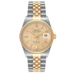 Rolex Datejust Steel Yellow Gold Linen Dial Vintage Watch 16013 Box Papers