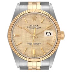 Rolex Datejust Steel Yellow Gold Linen Dial Vintage Watch 16013 Box Papers