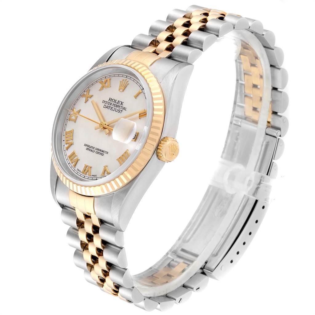Rolex Datejust 36 Steel Yellow Gold Mother of Pearl Roman Dial Men’s Watch 16233 In Good Condition In Atlanta, GA