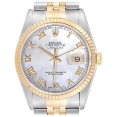 Rolex Datejust 36 Steel Yellow Gold Mother of Pearl Roman Dial Men’s Watch 16233