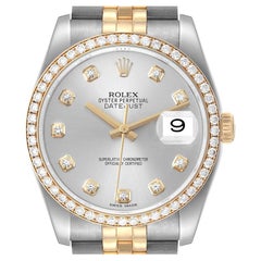 Rolex Datejust 36 Steel Yellow Gold Silver Dial Diamond Bezel Mens Watch 116243