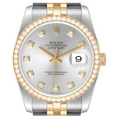 Rolex Datejust 36 Steel Yellow Gold Silver Dial Diamond Mens Watch 116243