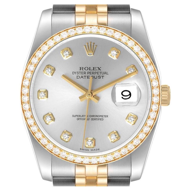Rolex Datejust 36 Steel Yellow Gold Silver Dial Diamond Mens Watch 116243