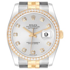 Rolex Datejust 36 Steel Yellow Gold Silver Dial Diamond Mens Watch 116243