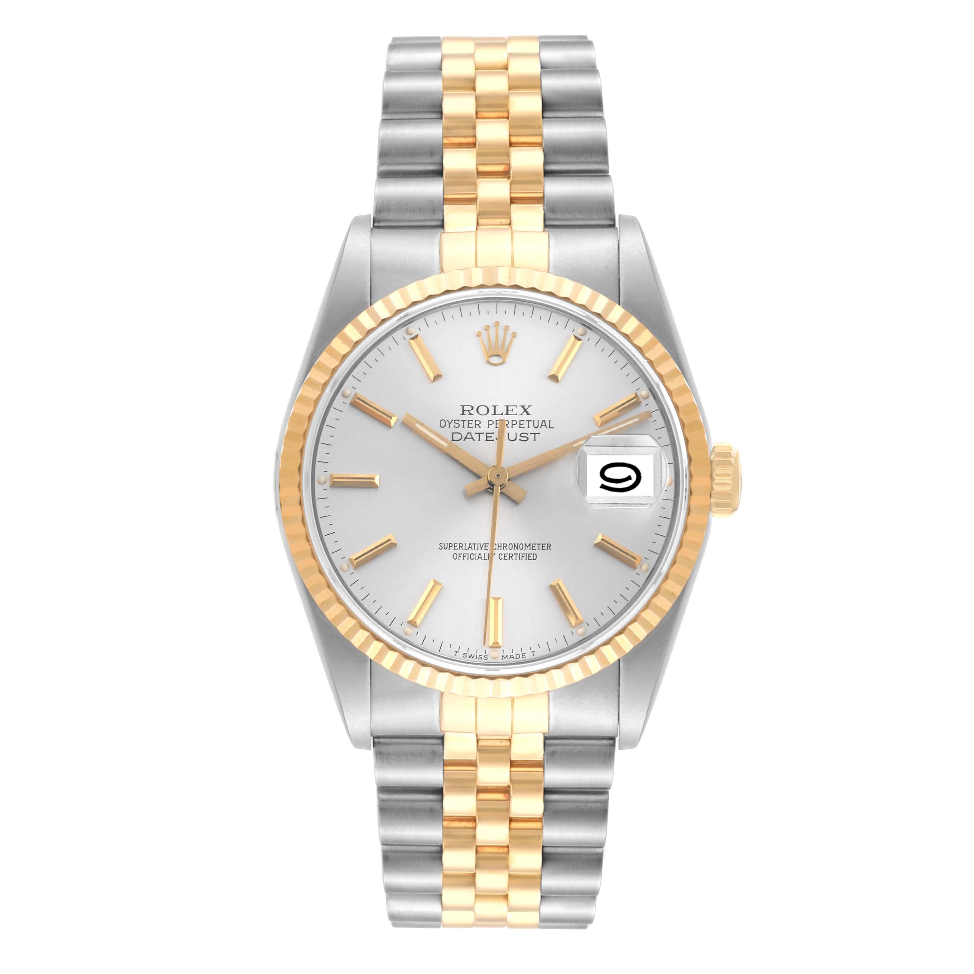 Rolex Datejust 36 Steel Yellow Gold Silver Dial Mens Watch 16233 Box Papers 1