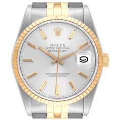 Rolex Datejust 36 Steel Yellow Gold Silver Dial Mens Watch 16233 Box Papers