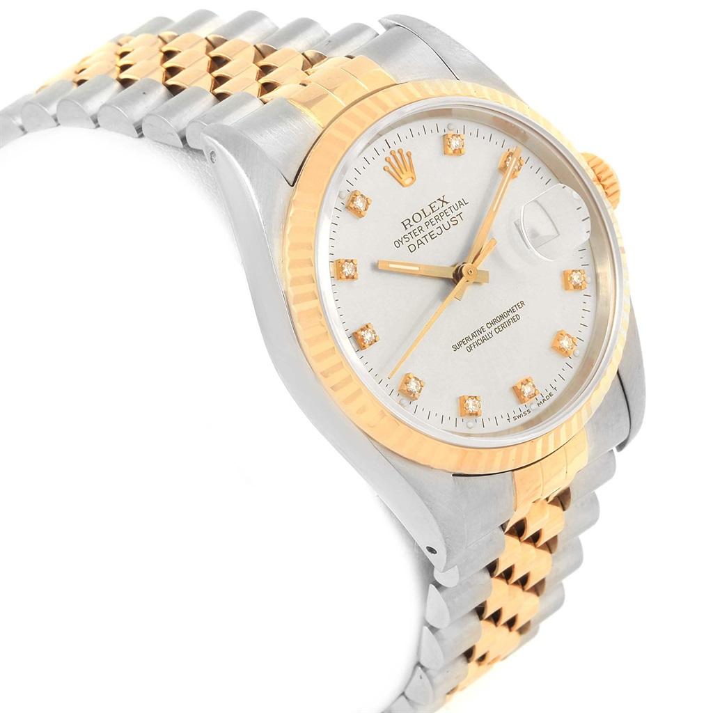 Rolex Datejust 36 Steel Yellow Gold Silver Diamond Dial Men's Watch 16233 For Sale 1
