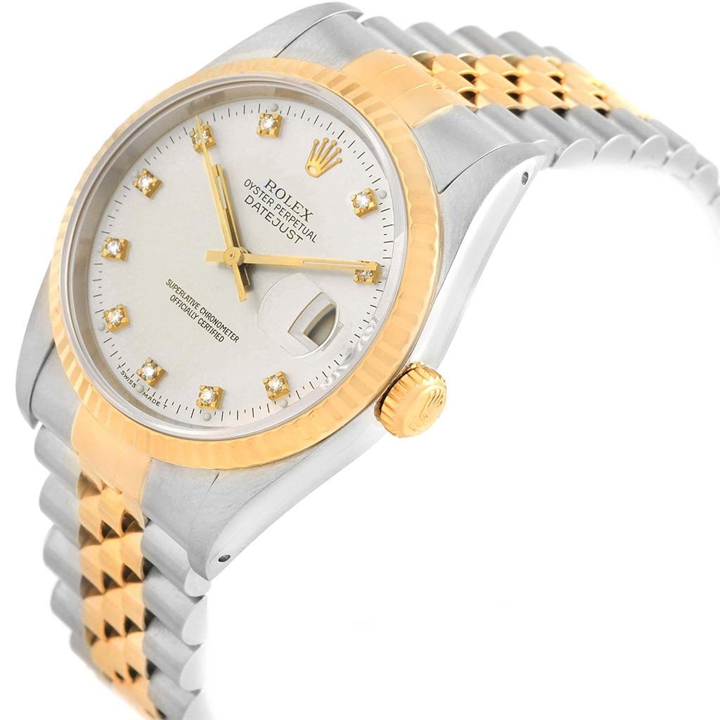 Rolex Datejust 36 Steel Yellow Gold Silver Diamond Dial Men's Watch 16233 For Sale 2