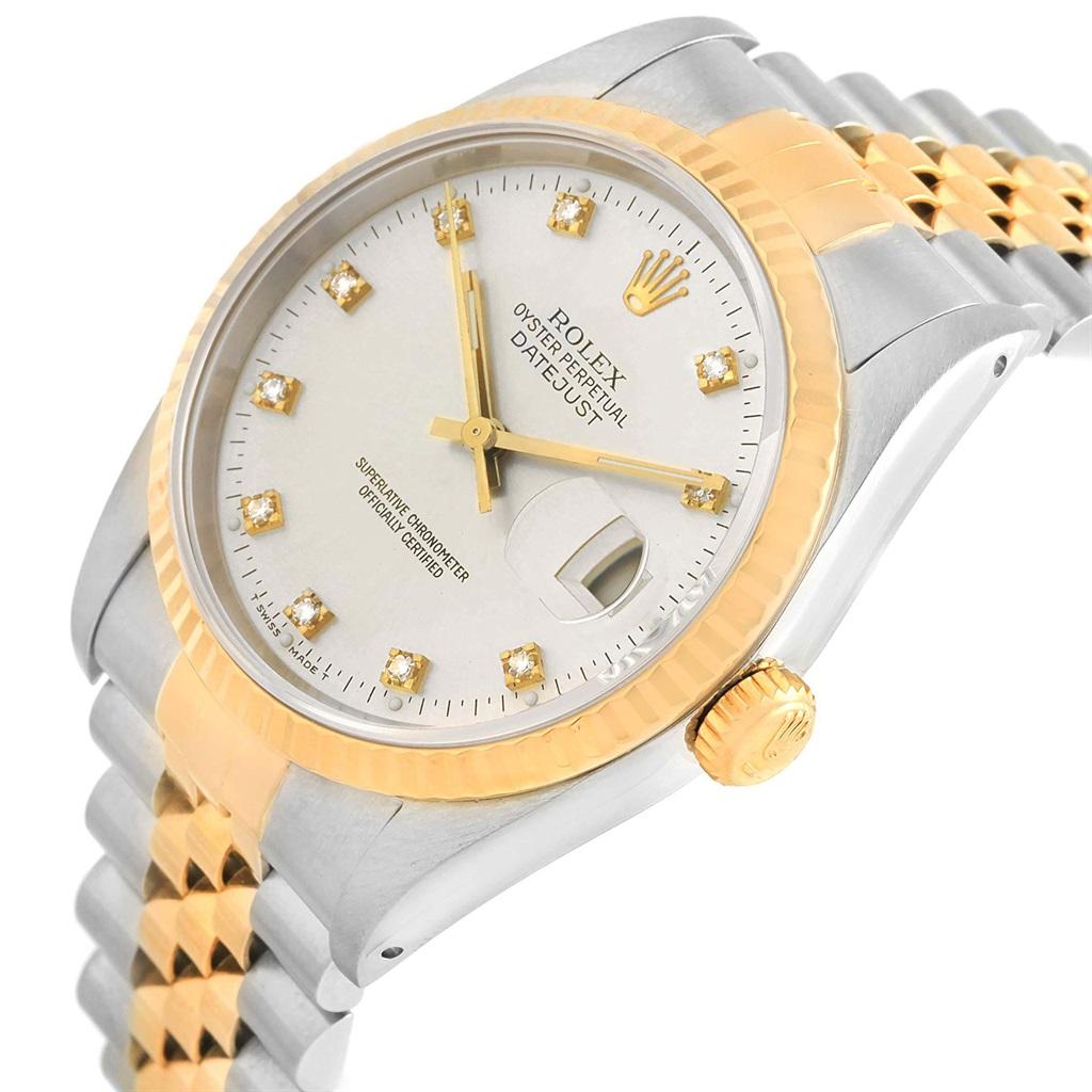 Rolex Datejust 36 Steel Yellow Gold Silver Diamond Dial Men's Watch 16233 For Sale 3