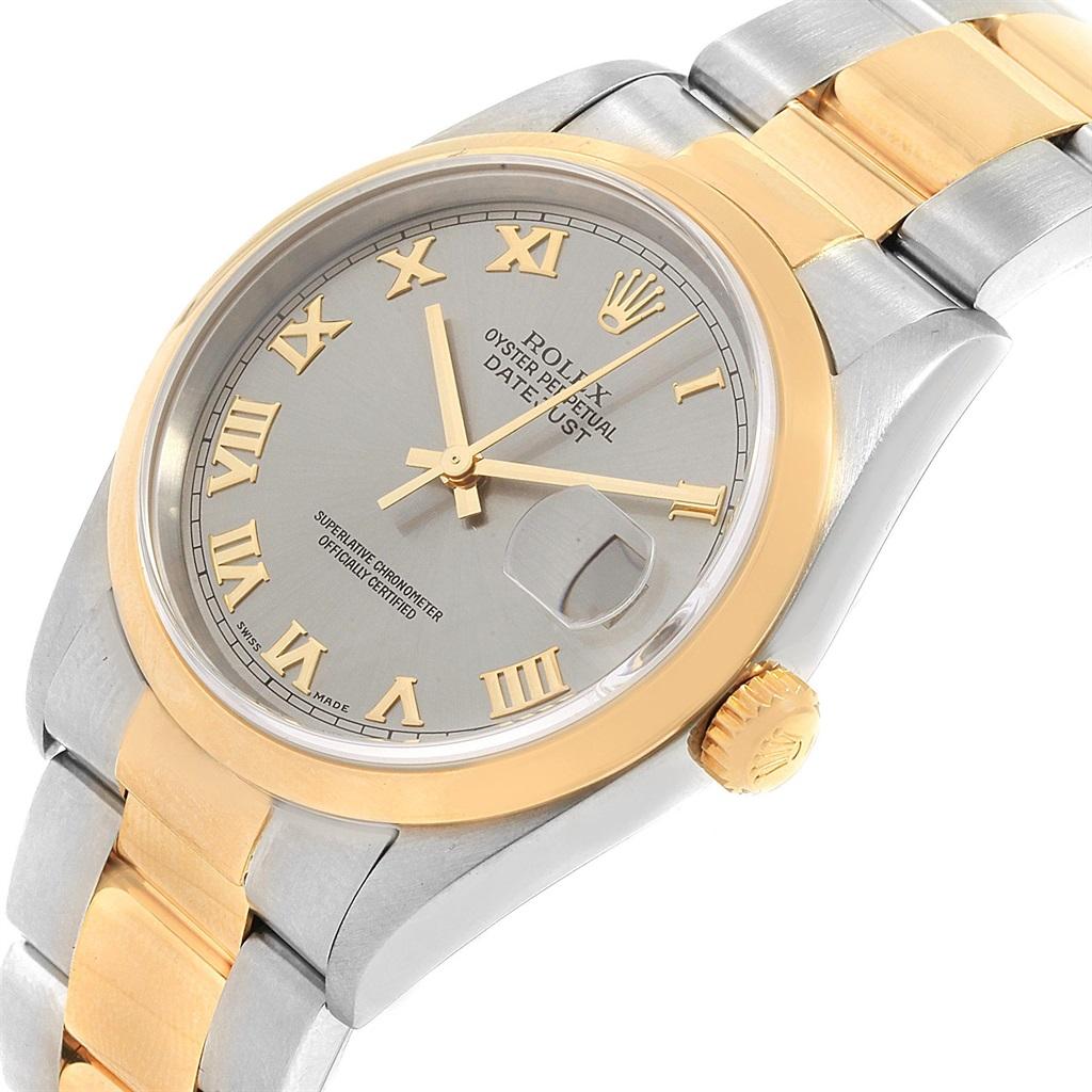 Rolex Datejust 36 Steel Yellow Gold Slate Roman Dial Men's Watch 16203 For Sale 7