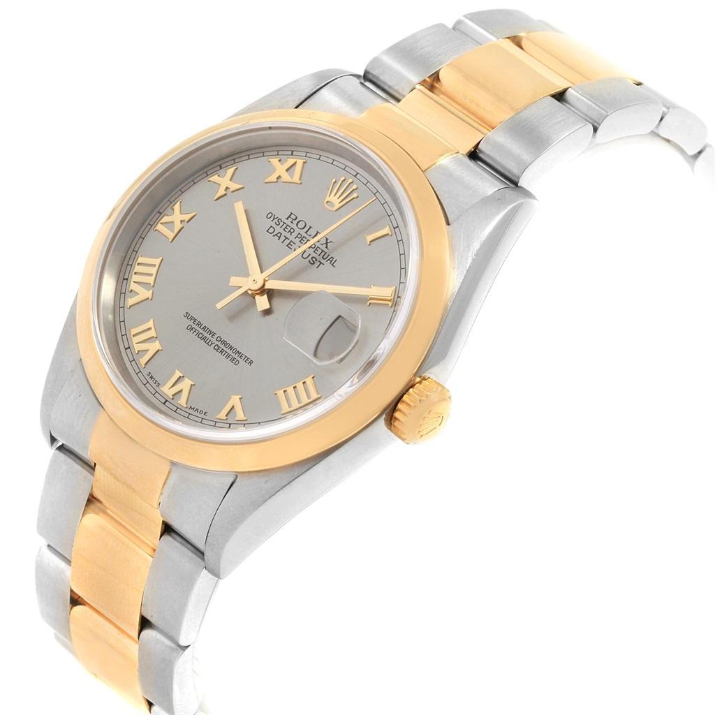 Rolex Datejust 36 Steel Yellow Gold Slate Roman Dial Men's Watch 16203 For Sale 1