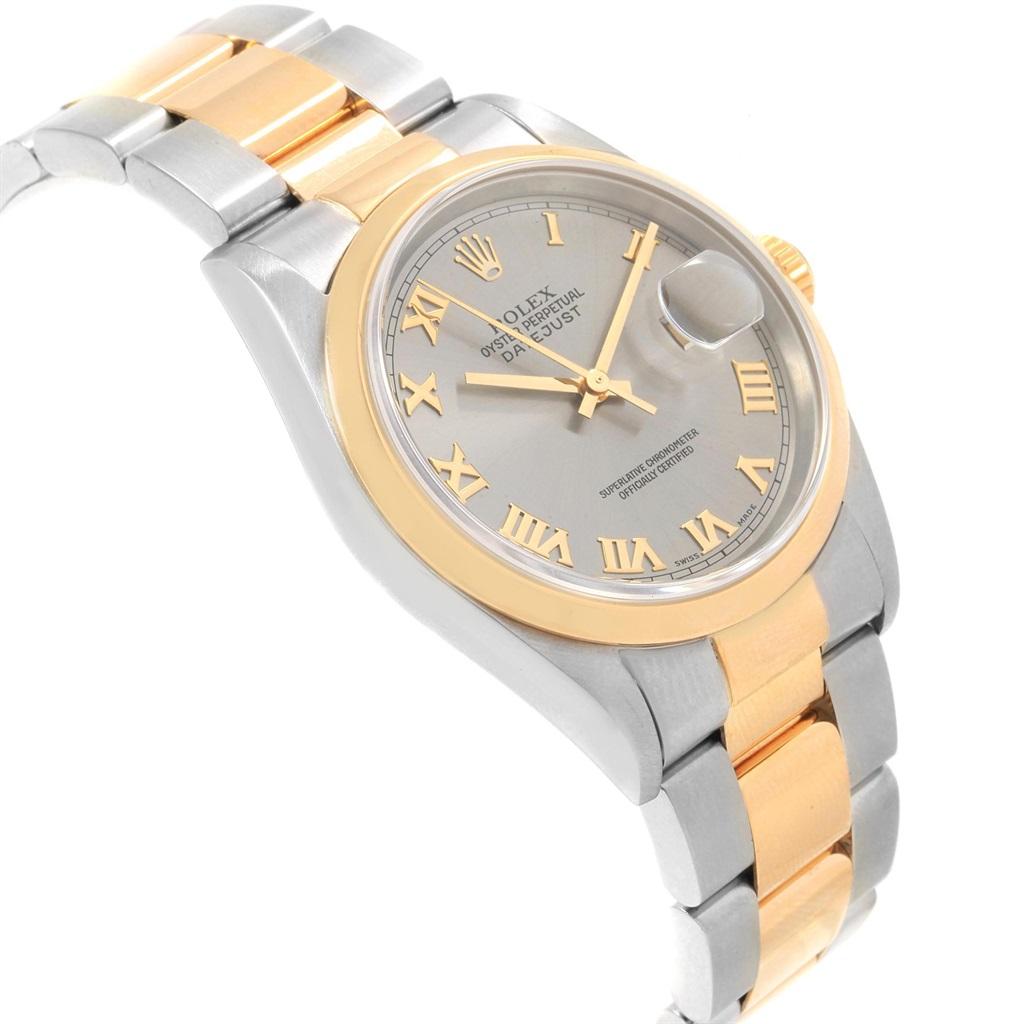 Rolex Datejust 36 Steel Yellow Gold Slate Roman Dial Men's Watch 16203 For Sale 2
