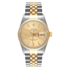 Rolex Datejust 36 Steel Yellow Gold Tapestry Dial Vintage Mens Watch 16013