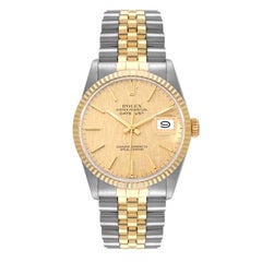 Rolex Datejust 36 Steel Yellow Gold Vintage Linen Dial Mens Watch 16013