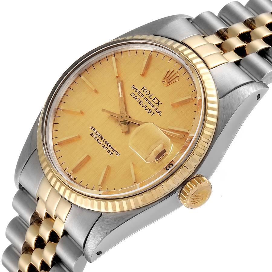 Men's Rolex Datejust 36 Steel Yellow Gold Vintage Linen Dial Mens Watch 16013