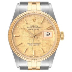 Rolex Datejust 36 Stahl-Gelbgold Vintage-Leinen-Zifferblatt Herrenuhr 16013