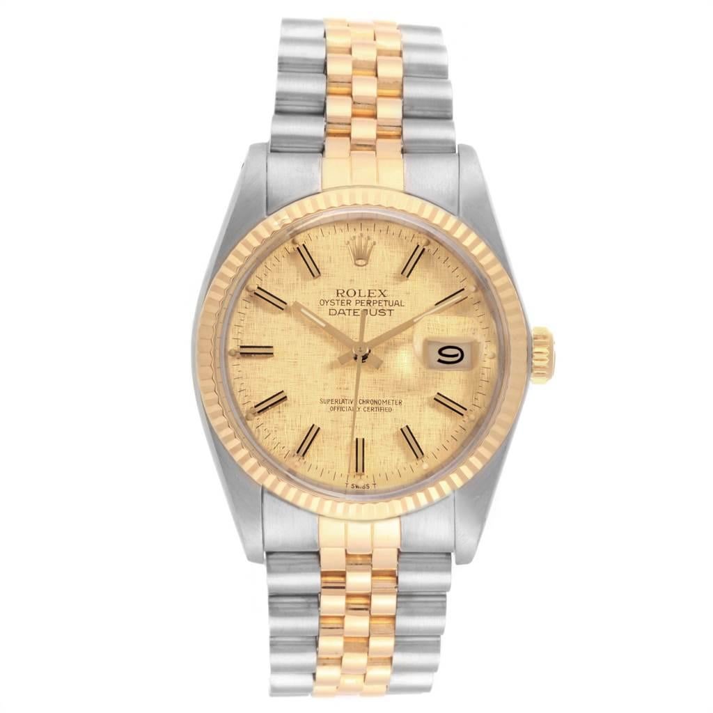 Rolex Datejust 36 Steel Yellow Gold Vintage Men's Watch 16013 Box Papers In Good Condition For Sale In Atlanta, GA