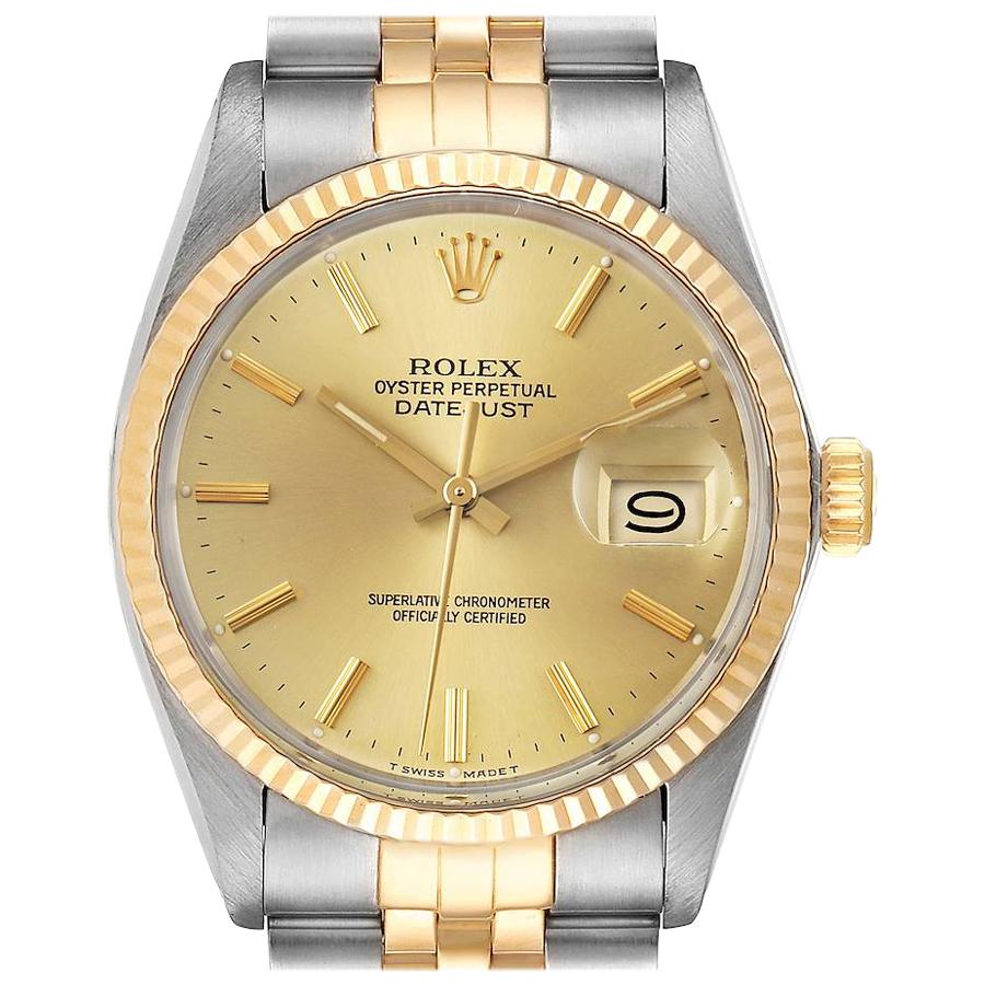 Rolex Datejust 36 Steel Yellow Gold Vintage Men's Watch 16013 Card For Sale