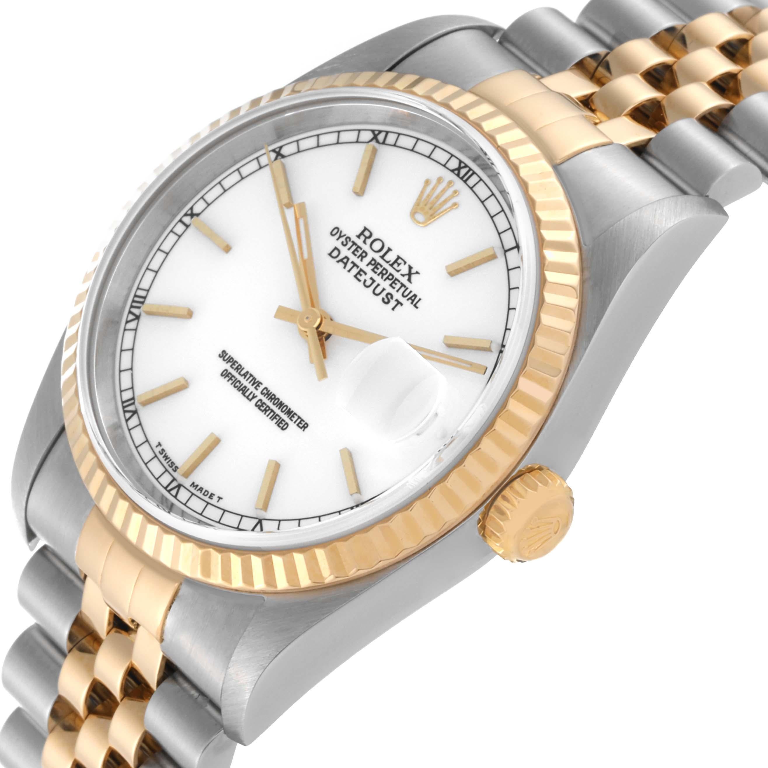 Rolex Datejust 36 Steel Yellow Gold White Dial Mens Watch 16233 For Sale 2
