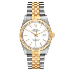 Rolex Datejust 36 Steel Yellow Gold White Dial Vintage Mens Watch 16013