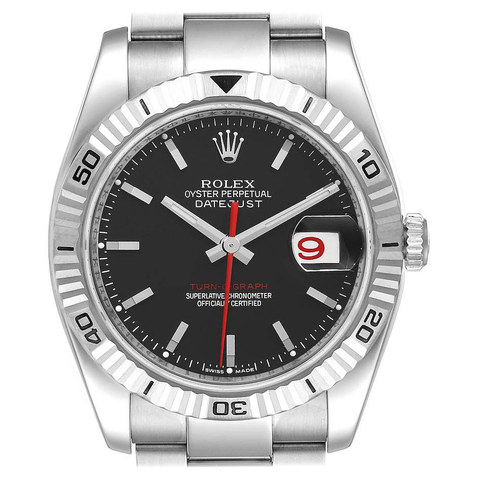 Rolex Datejust 36 Turnograph Black Dial Steel Mens Watch 116264