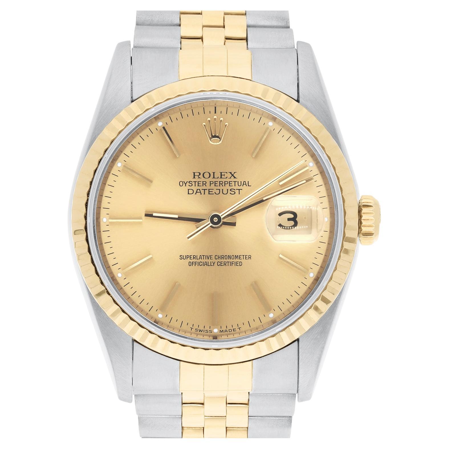 Rolex Datejust 36 Two Tone Champagne Dial Jubilee Band 16233 Circa 1993 en vente