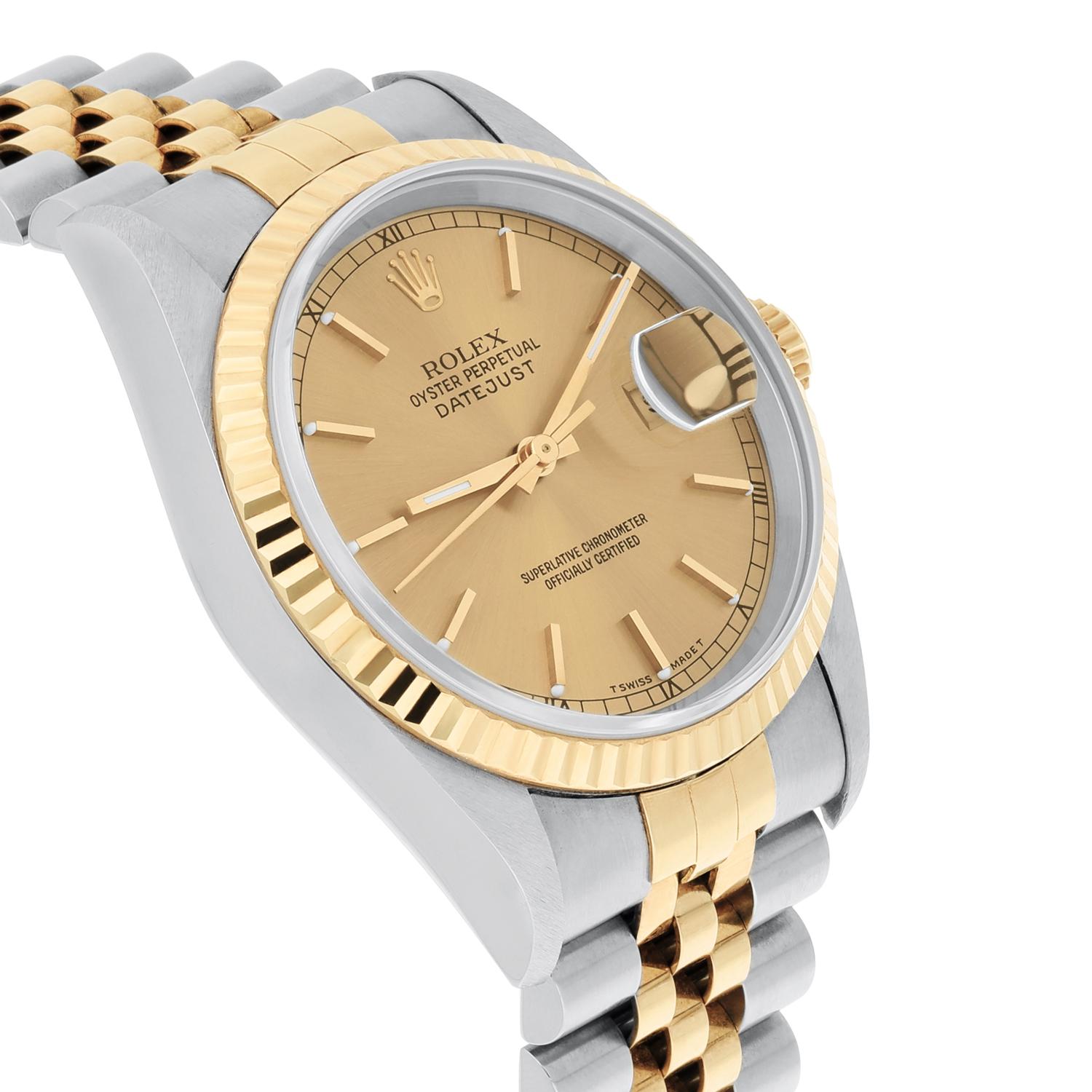 Rolex Datejust 36 Two Tone Champagne Dial Jubilee Band 16233 Circa 1995 For Sale 1