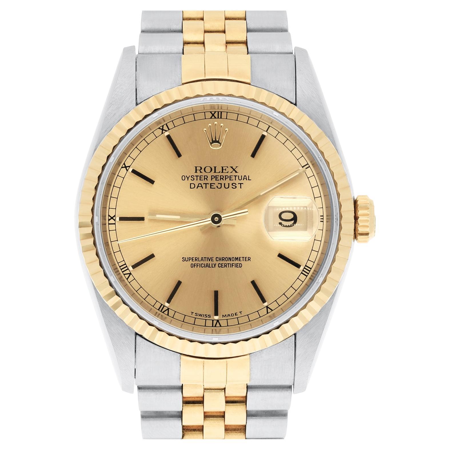 Rolex Datejust 36 Two Tone Champagne Dial Jubilee Band 16233 Circa 1995 en vente