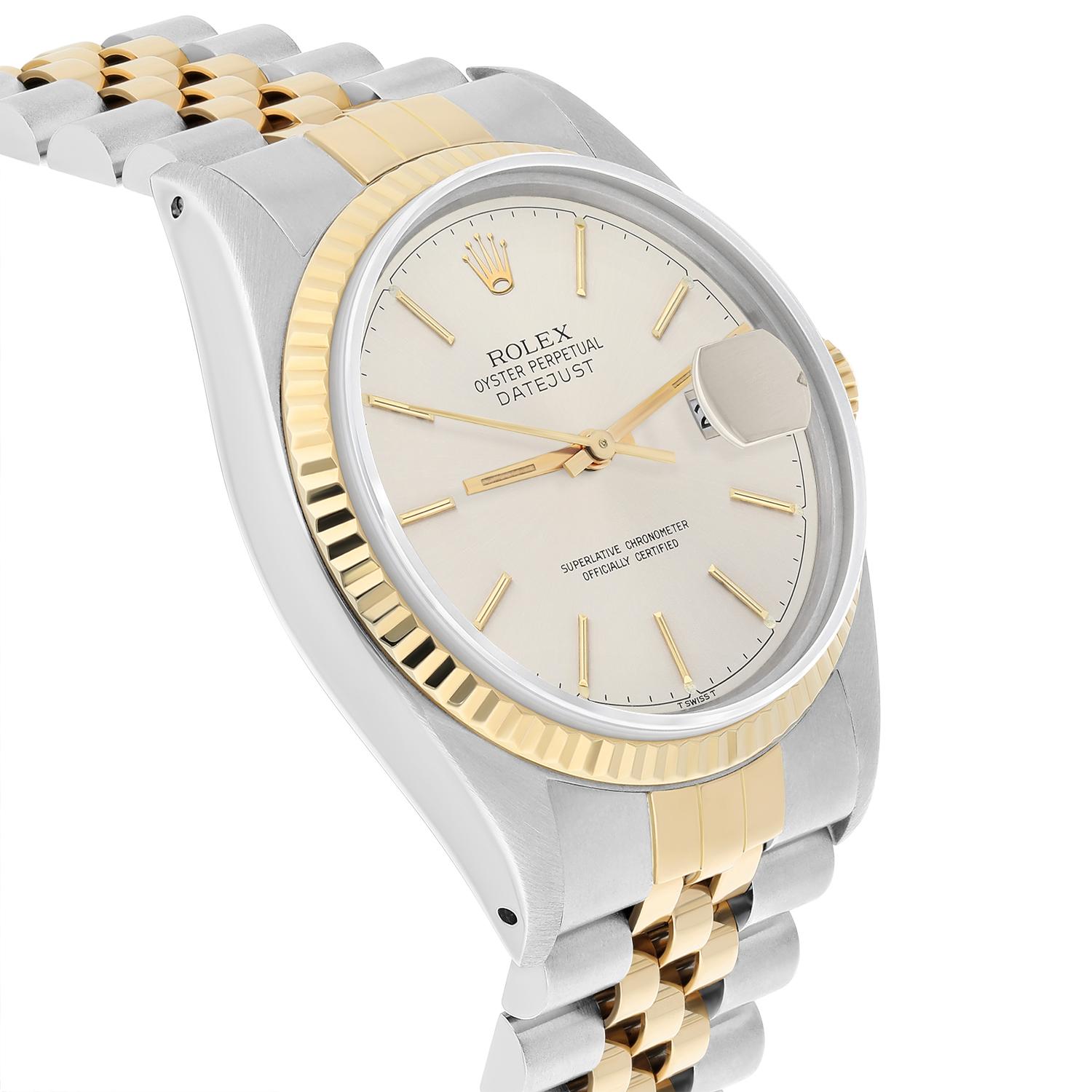 Rolex Datejust 36 Two Tone Silver lndex Dial Jubilee 16013 Circa 1982 Complete For Sale 2
