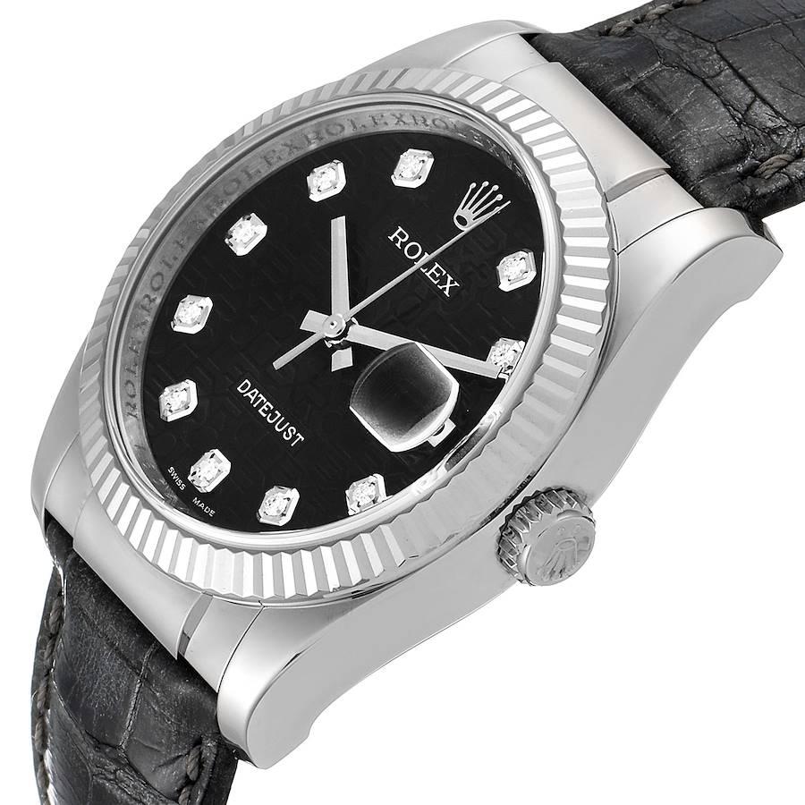 Men's Rolex Datejust 36 White Gold Diamond Dial Black Strap Men’s Watch 116139