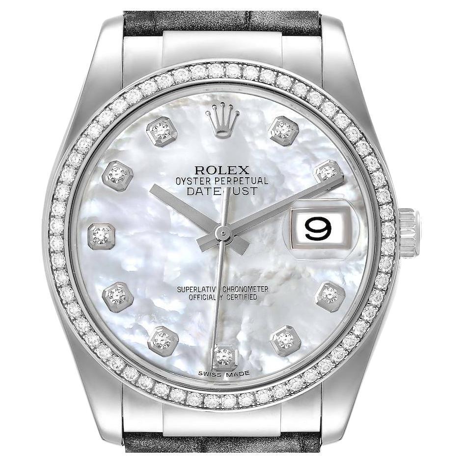 Rolex Datejust 36 White Gold MOP Dial Diamond Ladies Watch 116189 For Sale