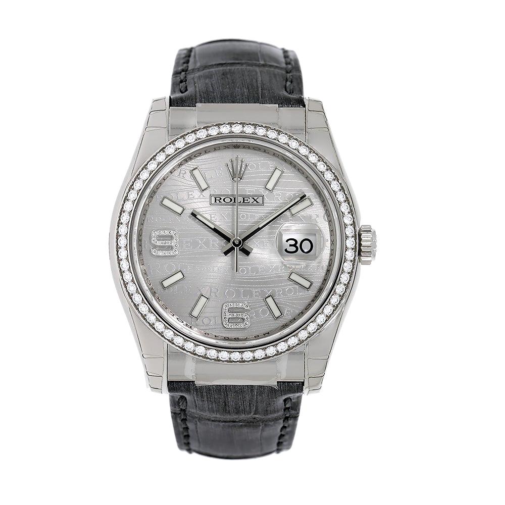 Rolex Datejust 36 White Gold Silver Wave Diamond Dial Watch 116189 For Sale