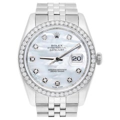 Rolex Datejust 36 White Mother of Pearl Dial Diamond Bezel Steel Watch 116234