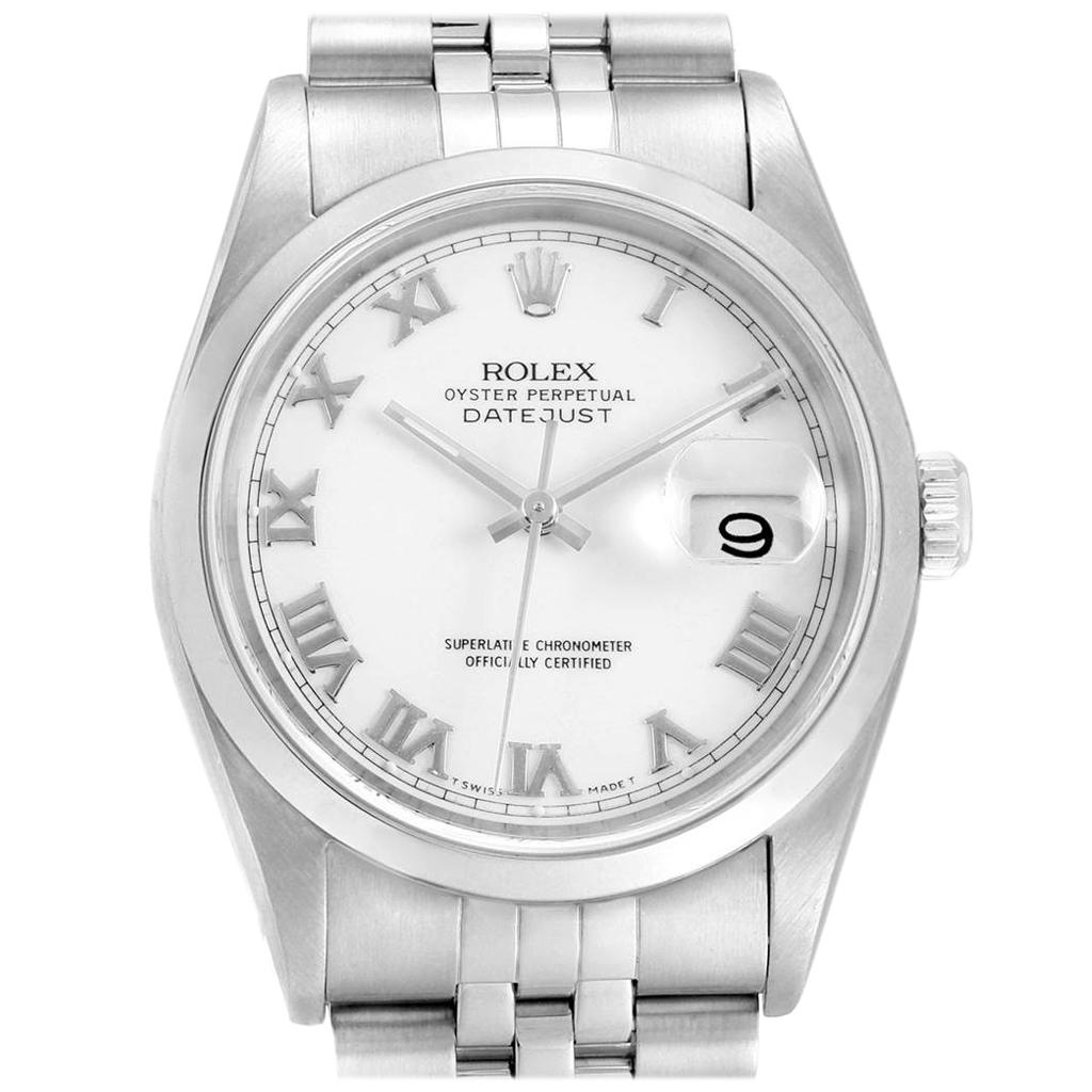 Rolex Datejust 36 White Roman Dial Jubilee Bracelet Men's Watch 16200 For Sale at 1stDibs