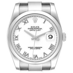 Rolex Datejust 36 White Roman Dial Smooth Bezel Steel Mens Watch 116200