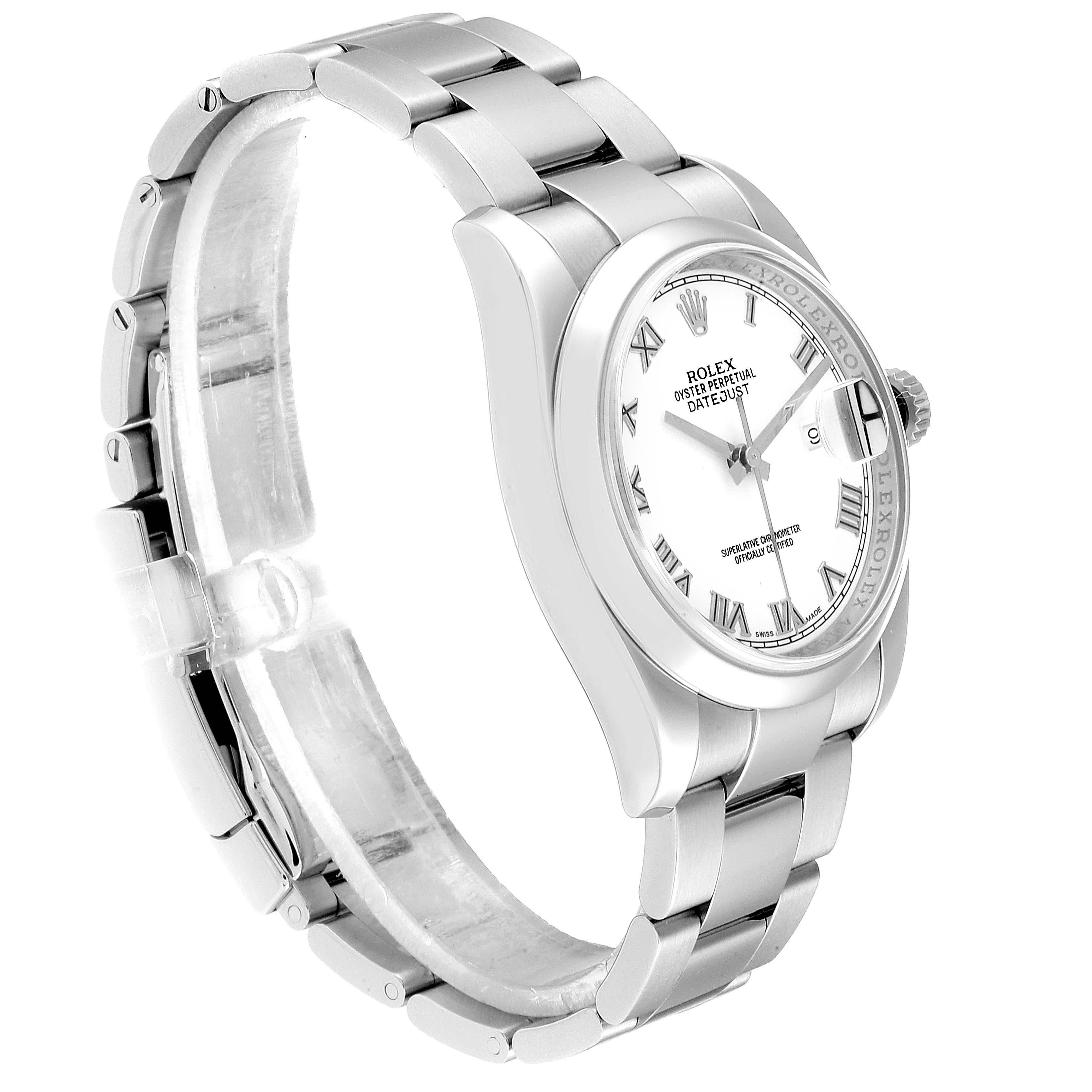 Rolex Datejust 36 White Roman Dial Steel Men's Watch 116200 In Excellent Condition For Sale In Atlanta, GA
