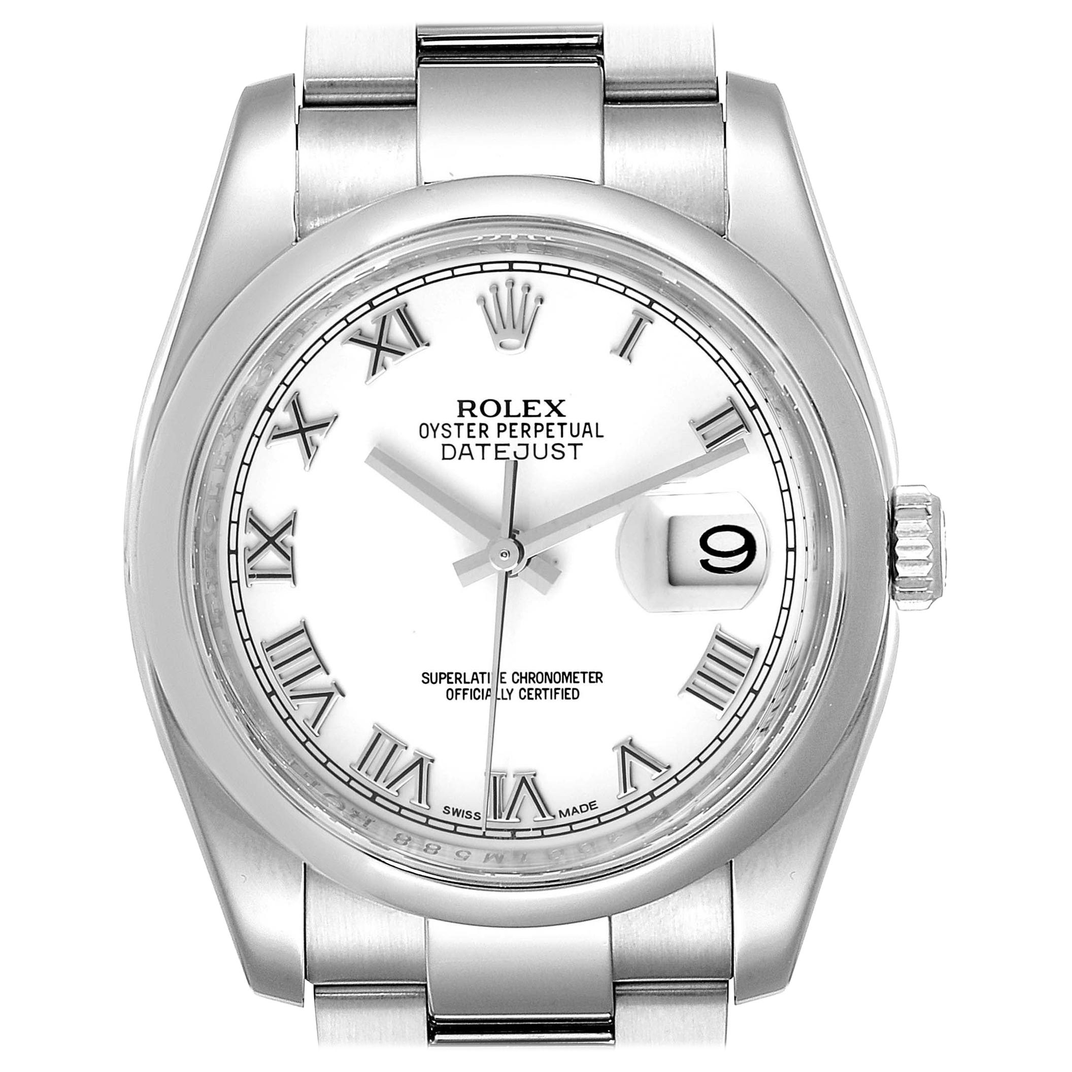 Rolex Datejust 36 White Roman Dial Steel Men's Watch 116200 For Sale