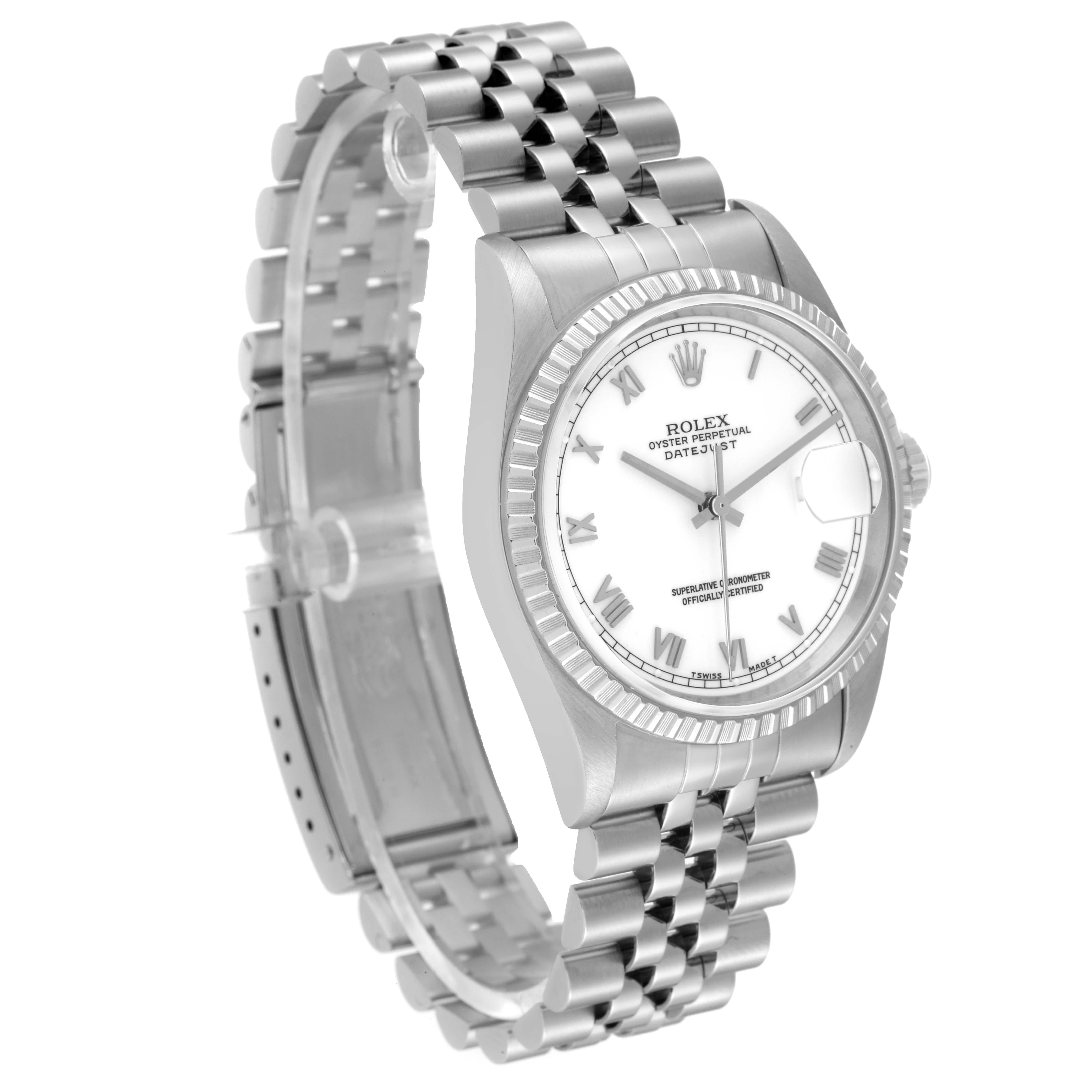 Rolex Datejust 36 weißes römisches Zifferblatt Stahl Herrenuhr 16220 Box Papiere im Zustand „Gut“ in Atlanta, GA