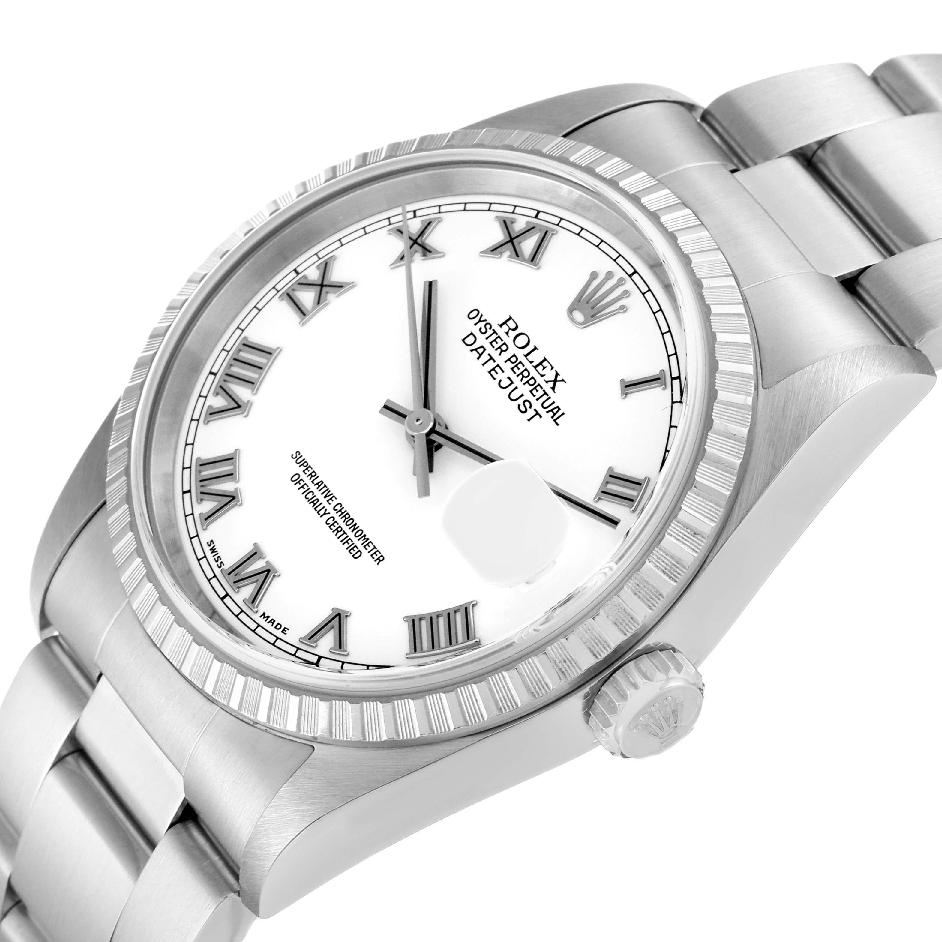 Rolex Datejust 36 White Roman Dial Steel Mens Watch 16220 Box Papers In Excellent Condition In Atlanta, GA