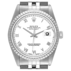 Rolex Datejust 36 White Roman Dial Steel Mens Watch 16220 Box Papers