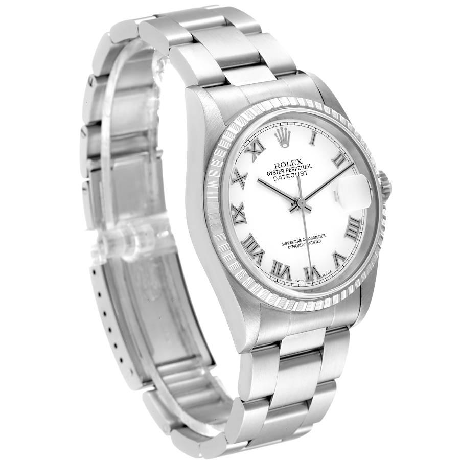 Rolex Datejust 36 White Roman Dial Steel Mens Watch 16220 In Excellent Condition In Atlanta, GA