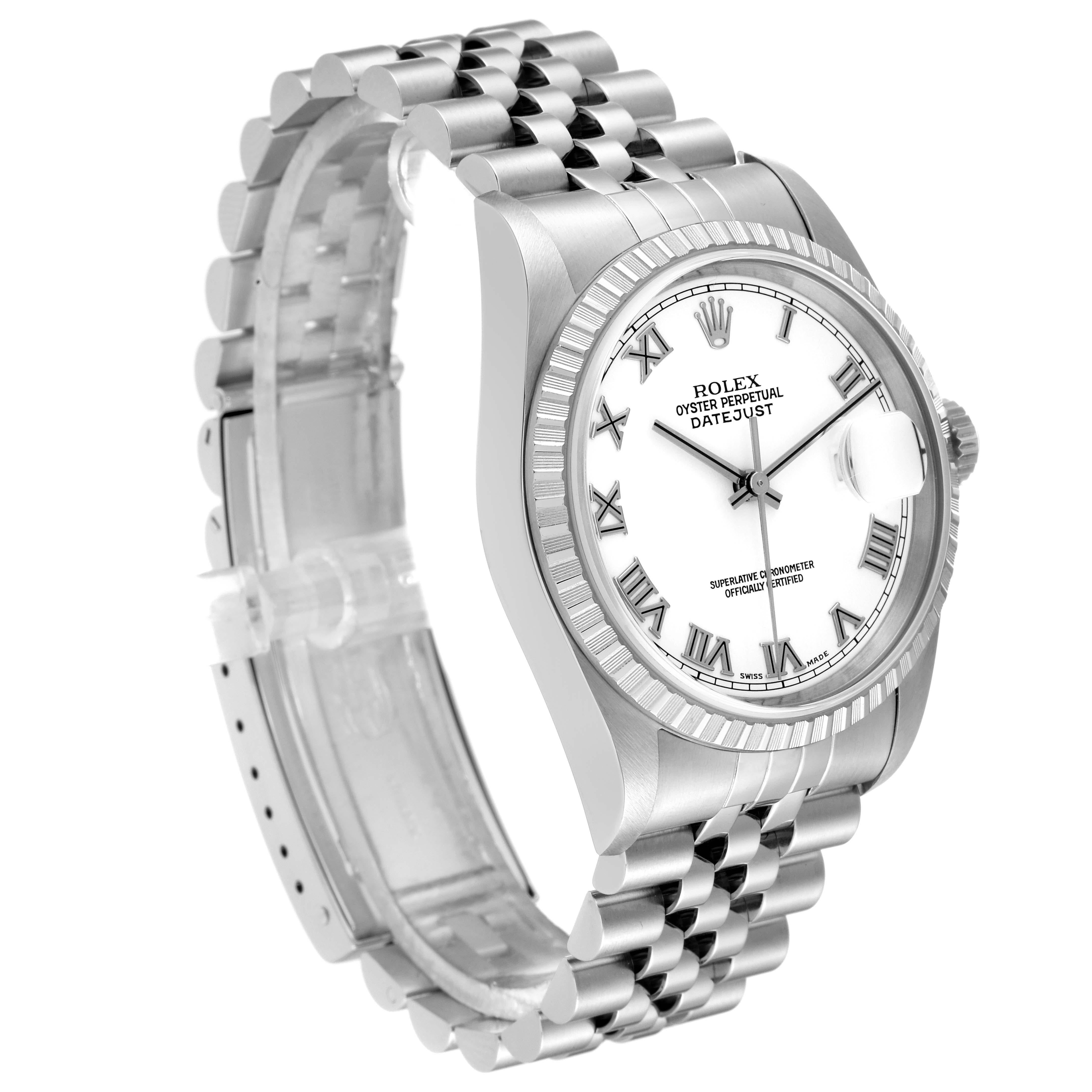 Rolex Datejust 36 White Roman Dial Steel Mens Watch 16220 In Excellent Condition In Atlanta, GA