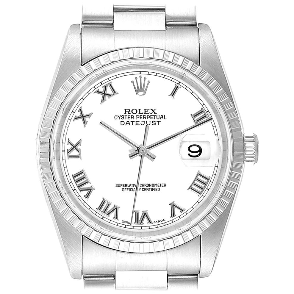 Rolex Datejust 36 White Roman Dial Steel Men's Watch 16220 For Sale