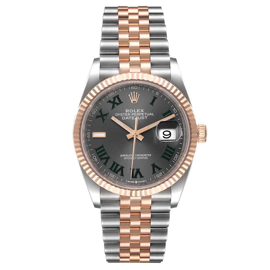 Rolex Datejust 36 Wimbledon Zifferblatt Stahl EverRose Gold Uhr 126231 Ungetragen. Offiziell zertifiziertes Chronometerwerk mit automatischem Aufzug. Gehäuse aus Edelstahl mit einem Durchmesser von 36,0 mm. Hochglanzpolierte Nasen. Rolex Logo auf