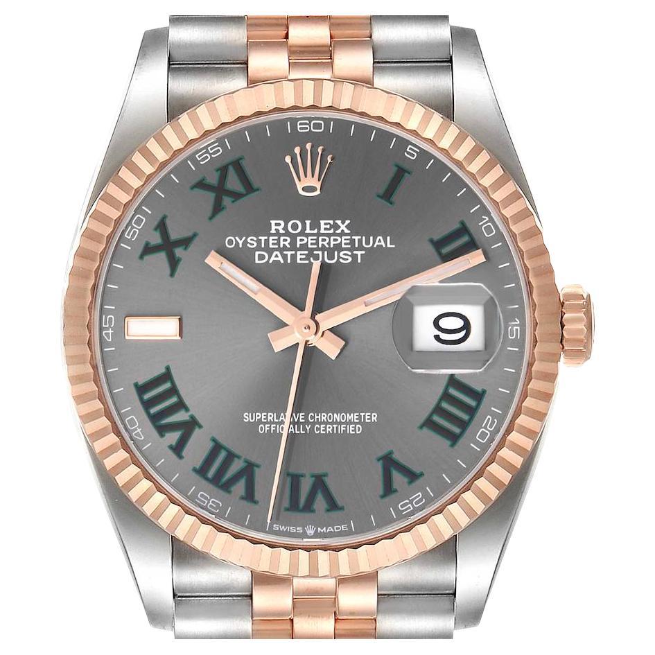 Rolex Datejust 36mm 18K Rose Gold Steel Slate Wimbledon Dial Mens Watch ...